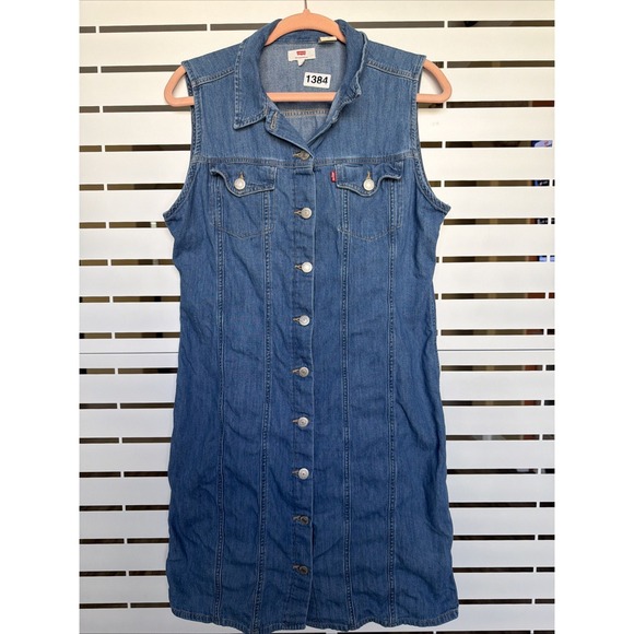 Levi's Dresses & Skirts - 90's Style Levis Denim Cotton Mini Dress Collared Womens Cowgirl Boho Retro Lg
